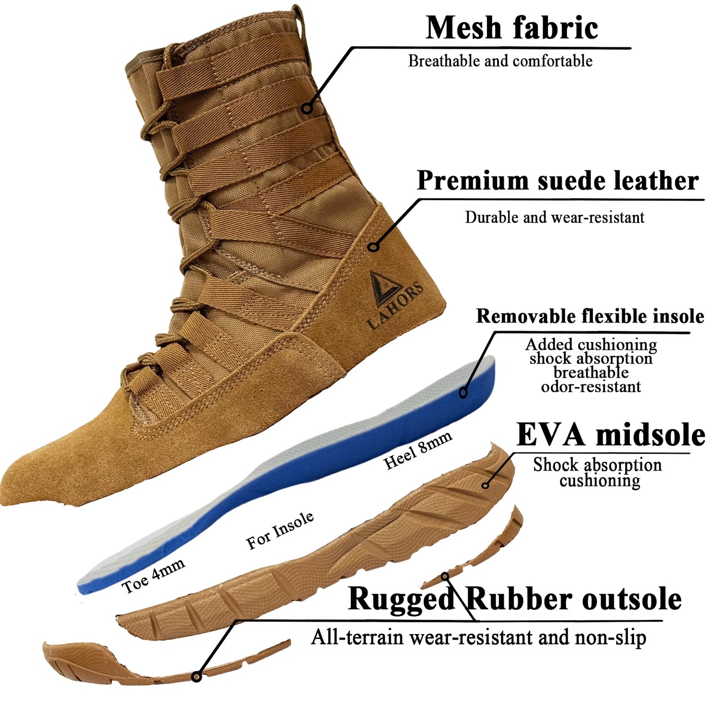 Lightweight Suede Leather Tactical Combat Boots Men Outdoor Hiking Desert Army Shoes Breathable Male Ankle Boots Man Made
