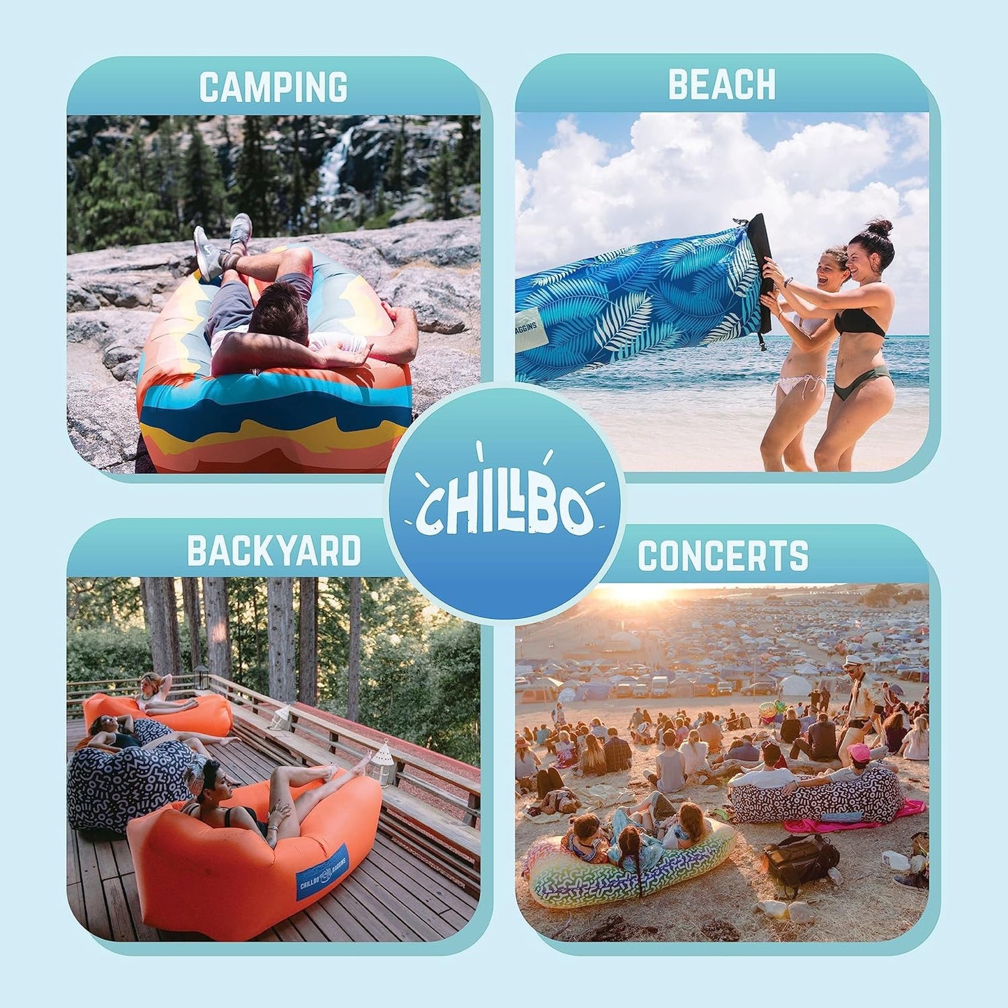 Shwaggins Inflatable Couch – No-Pump Setup, Ripstop Polyester, Stability Pegs, Fun Prints, Portable Air Lounger for Beach, Camping, Festivals, and Tailgating - Desert Daydream