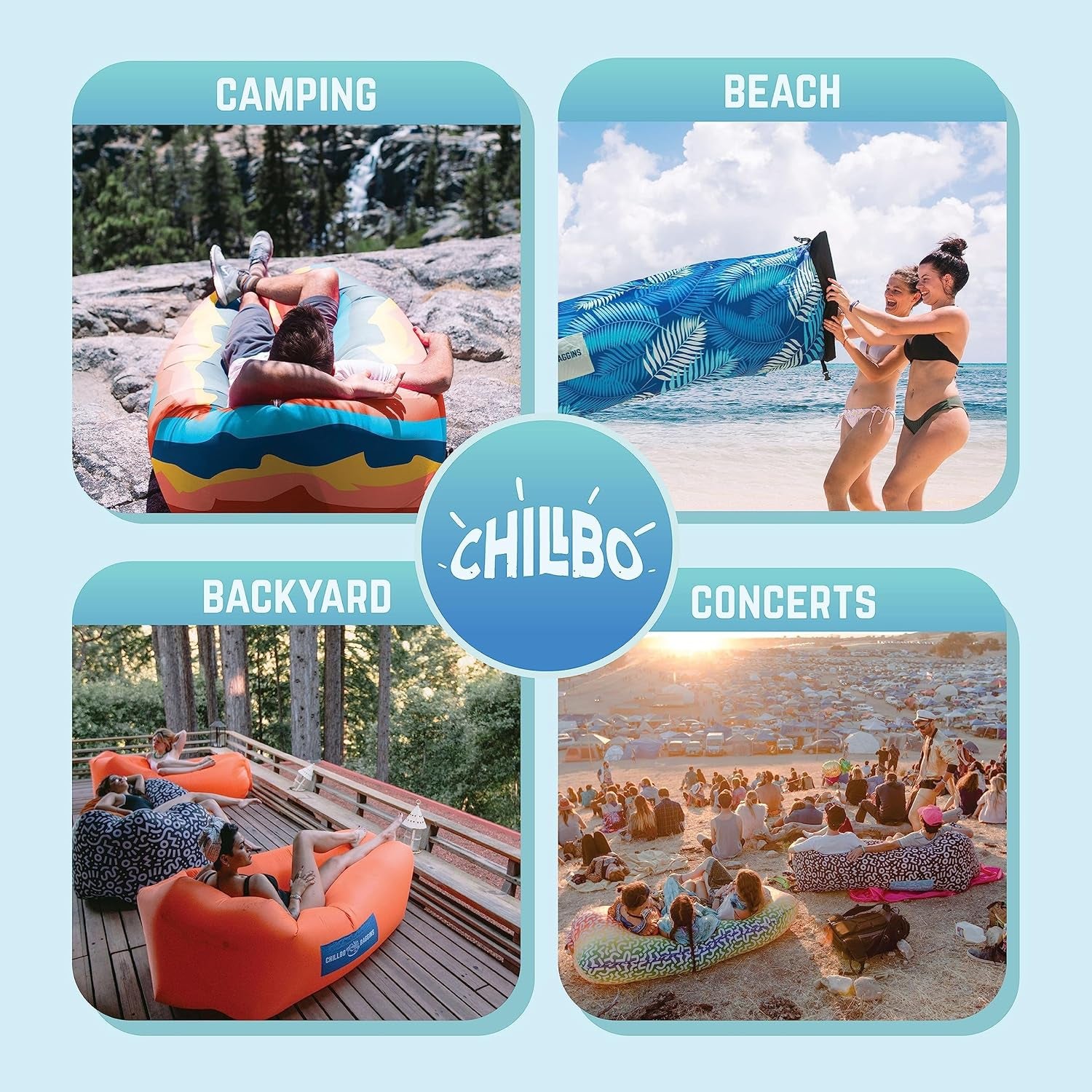 Shwaggins Inflatable Couch – No-Pump Setup, Ripstop Polyester, Stability Pegs, Fun Prints, Portable Air Lounger for Beach, Camping, Festivals, and Tailgating - Desert Daydream