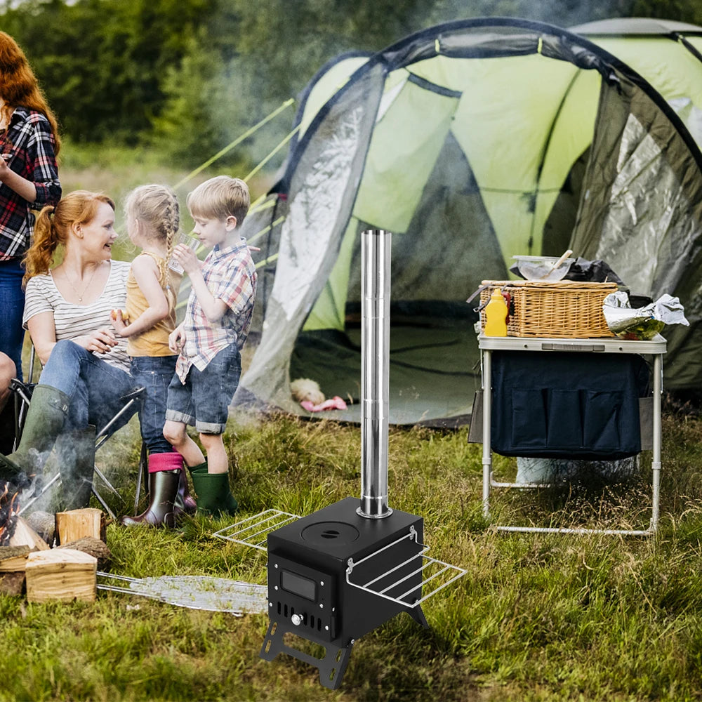 Outdoor Camping Wood-Burning Stove Firewood Burner Stainless Steel Foldable Tent Heater with Tent Fire Window Patio Fireplace