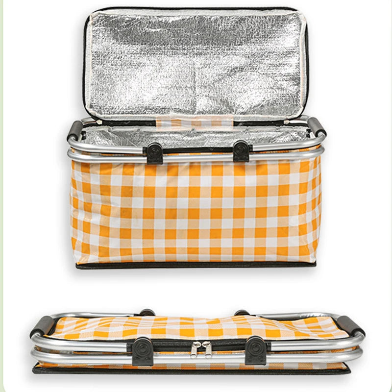 Large Capacity 30L Camping Picnic Basket Aluminum Foilfolding Insulated Portable Outdoor Food Storage Bag Cooler Foldable Bags