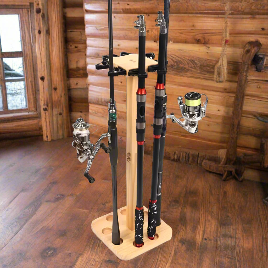 Vertical Fishing Rod Storage Holder Fishing Gear Equipment Organizers Fishing Rod Rack Floor Stand Wood Fishing Rod Rack