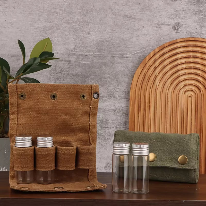 Outdoor Jar Storage Bags Canvas Seasoning Storage Bag Organizer Outdoor Camping Barbecue Picnic Seasoning Container Set