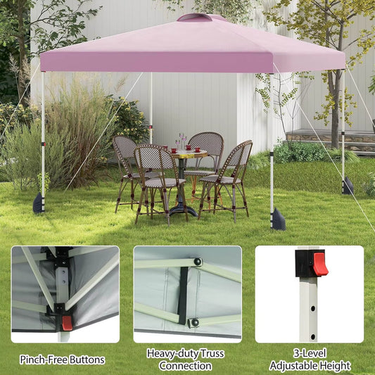 Pop up Canopy Tent W/ 1 Sidewall, Wheeled Bag, 8 Stakes, 4 Anchors, 4 Wind Ropes, 4 Sandbags, Vented Top, Portable Foldable Outd