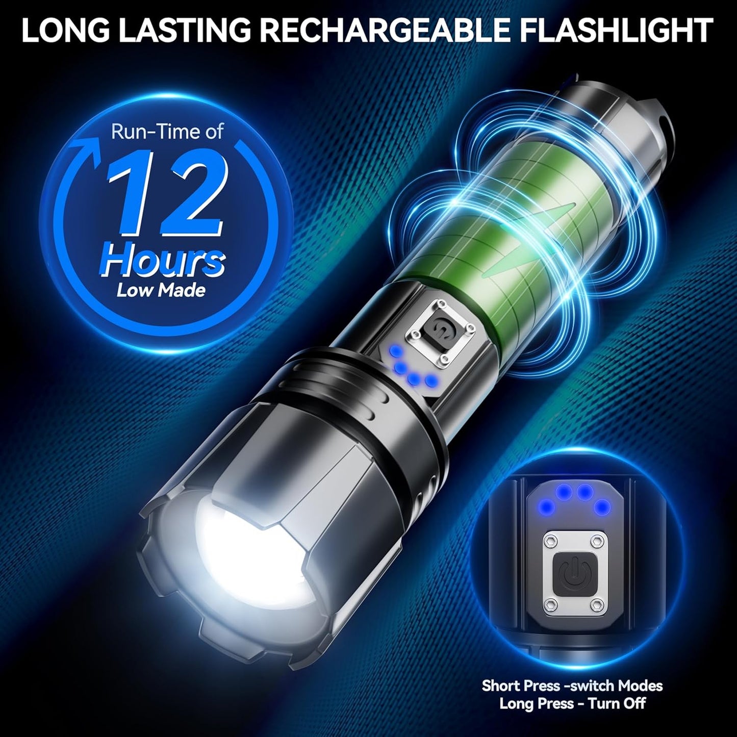 AUSELECT LED Torch Rechargeable Handheld Flashlight - 20000 High Lumens Adjustable Focus Flashlights with 6 Mode, Waterproof Tactical Torches with Battery Pack for Emergency, Camping, Hiking, Outdoor