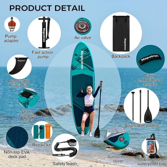 Family Inflatable SUP Paddleboard. Stable Wide Design 158.76KG Capacity