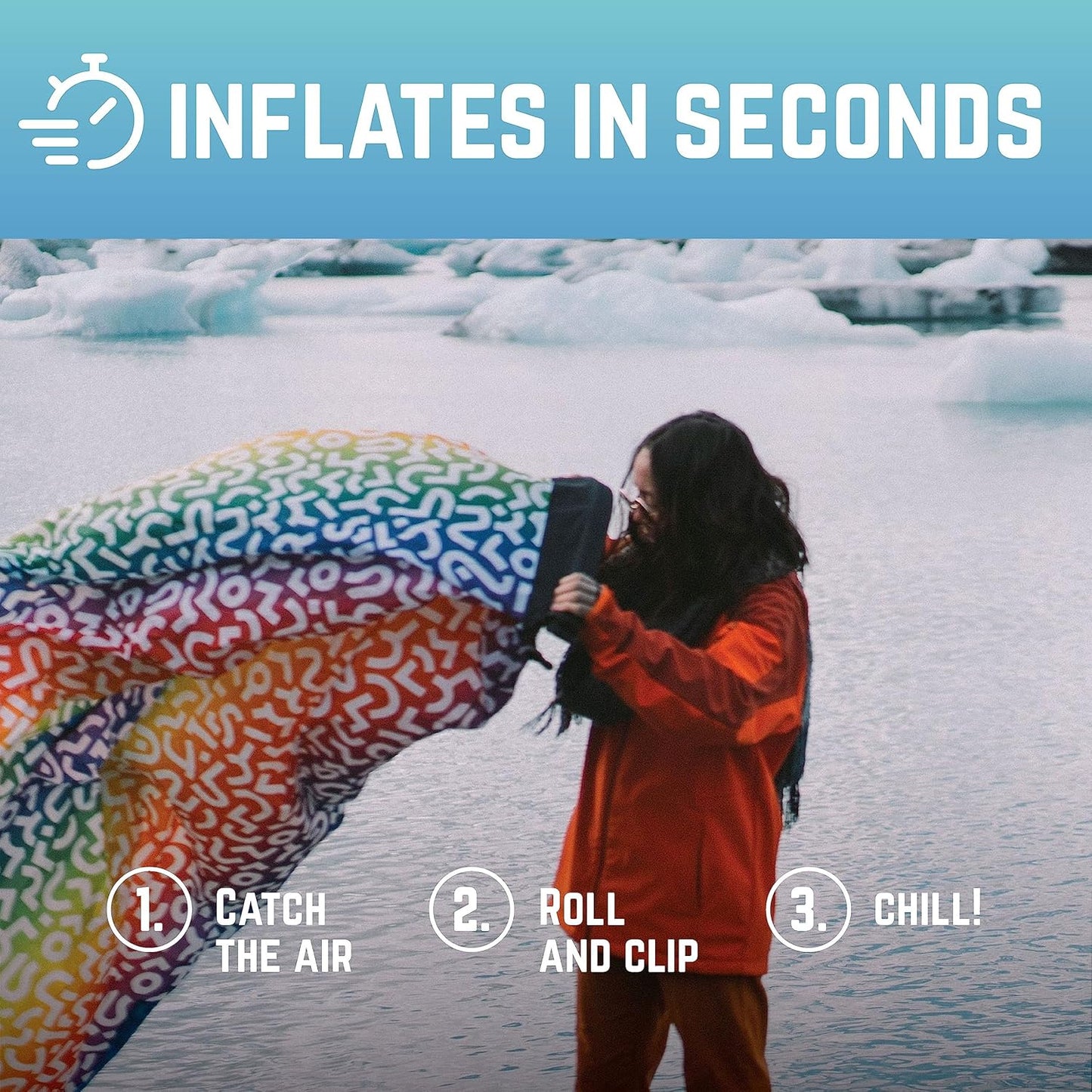 Shwaggins Inflatable Couch – Cool Inflatable Chair Easy Setup Perfect for Hiking Gear, Beach Chair and Music Festivals.(Rainbow Swizzle)