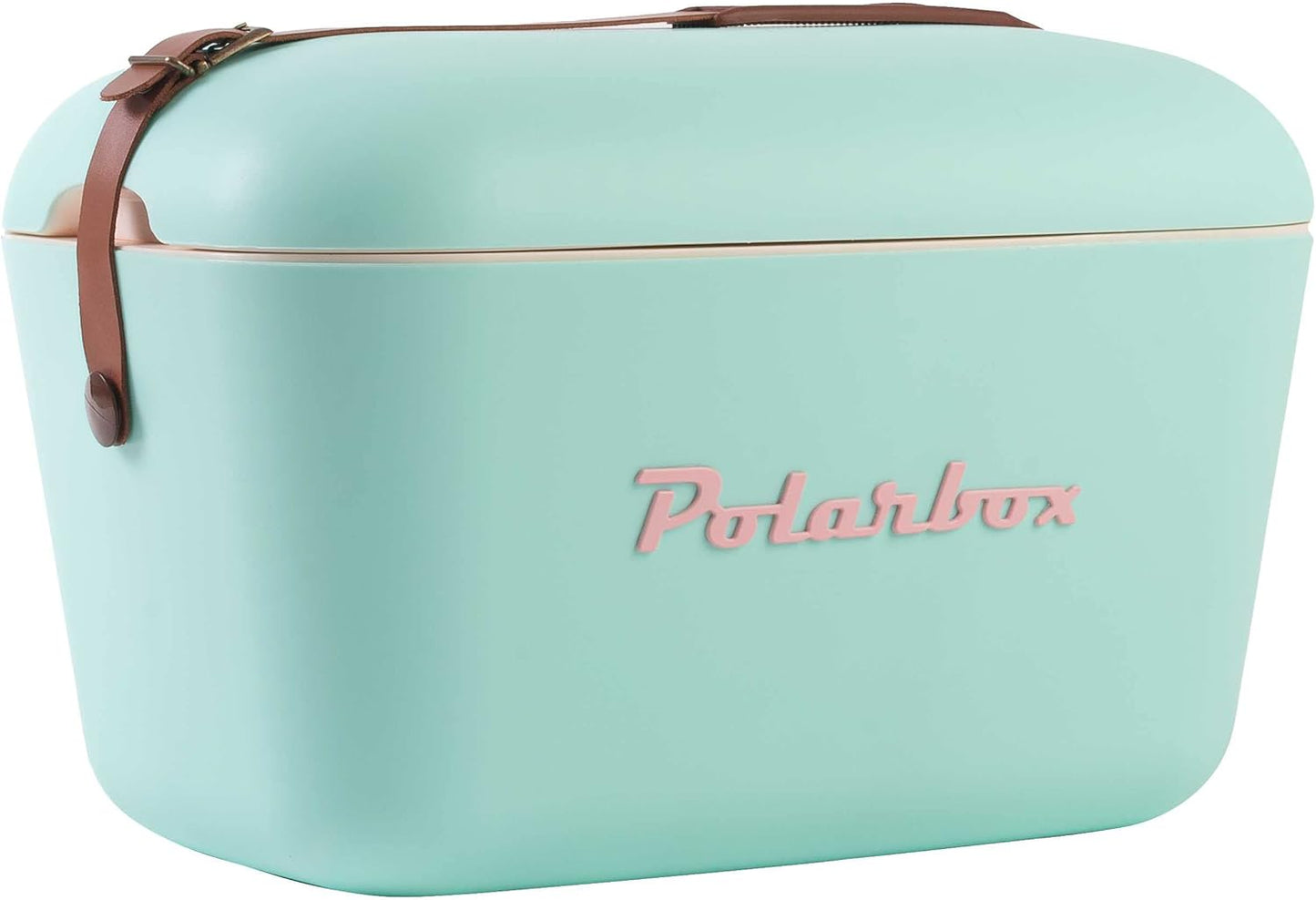 Classic Cooler Box with Leather Strap, Cyan & Baby Rose Rigid Thermal Insulated Ice for Beach, Picnic Party Convertible Lid Polypropylene Insulation Cyan/Baby 20L PB-9210