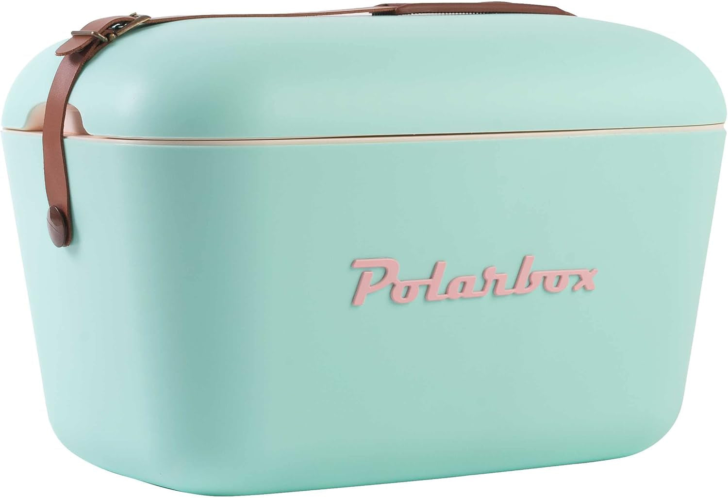 Classic Cooler Box with Leather Strap, Cyan & Baby Rose Rigid Thermal Insulated Ice for Beach, Picnic Party Convertible Lid Polypropylene Insulation Cyan/Baby 20L PB-9210