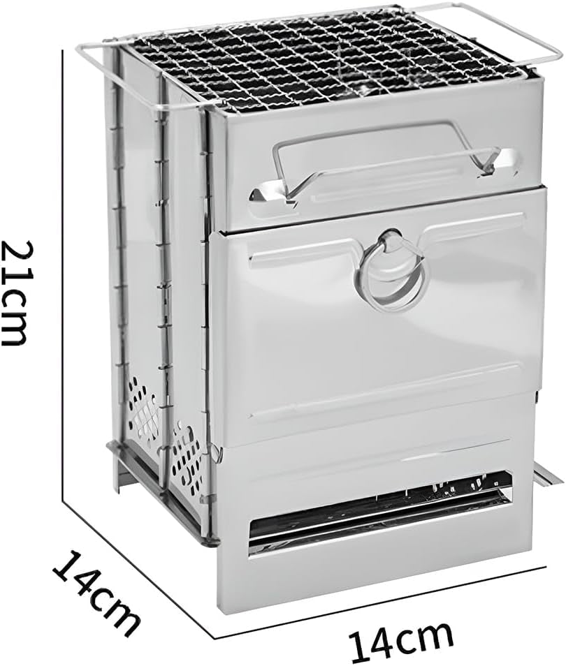 Camping Wood Stove, Wood Burning Folding Camp Titanium Stove Stainless Steel Grid, Portable Collapsible Backpacking Stove Survival Barbecue Grill for Hiking Outdoor Tent Camping Picnic BBQ