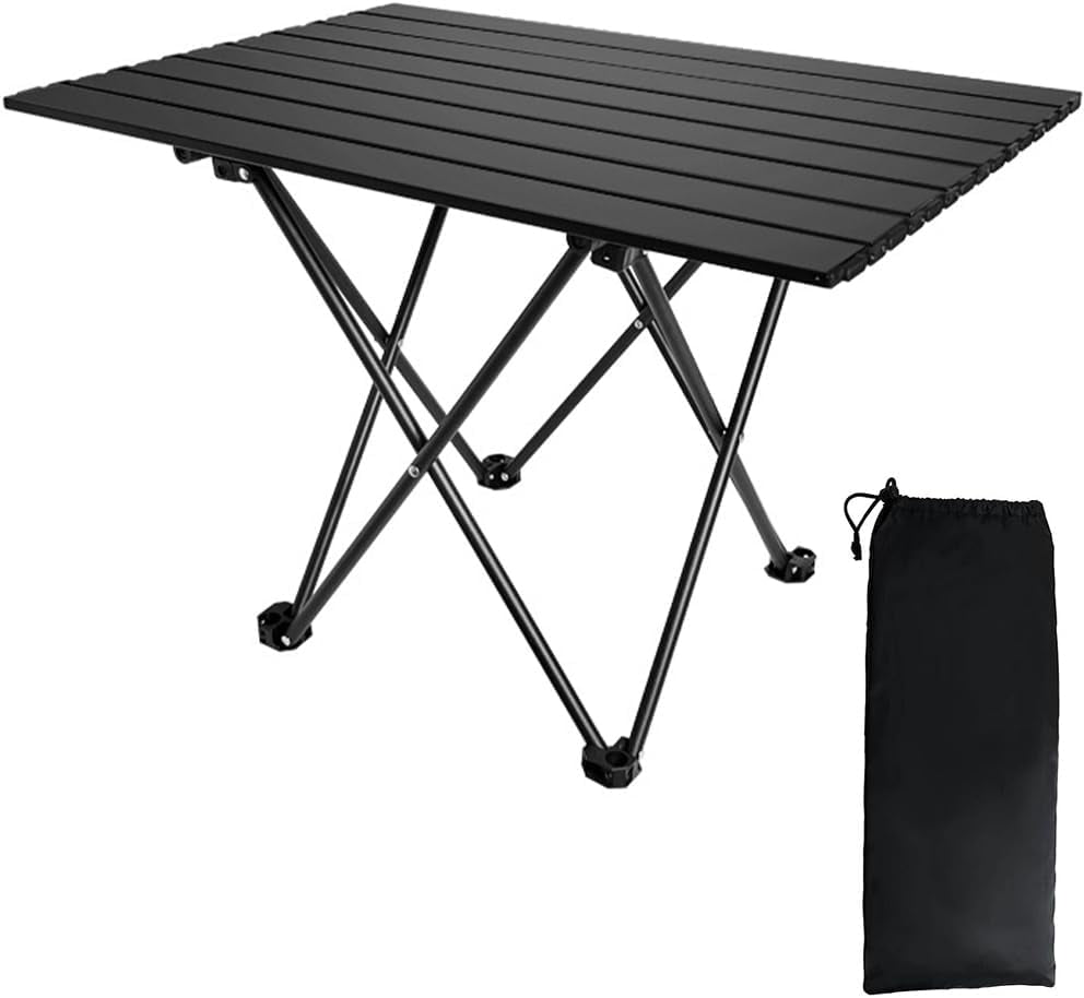 Lightweight Camping Table with Aluminum Table Top, Folding Side Table, Black Table Perfect for Outdoor Camping Cooking BBQ Hiking Fishing Picnic Beaching (1.4 KG, 40 * 35 * 29 CM)