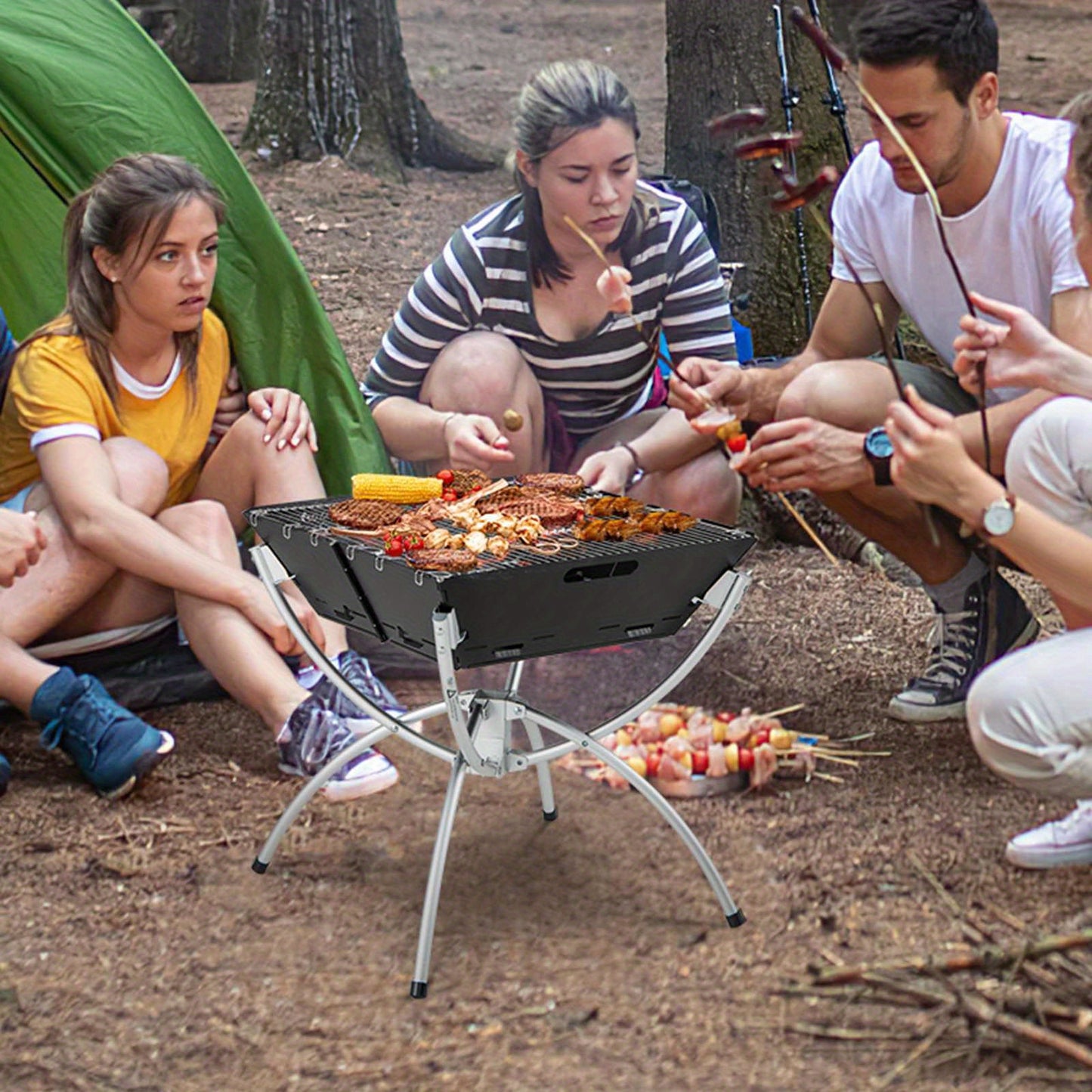 Charcoal Wood Burning Stove - Portable Campfire Grill W/Gloves Cooking