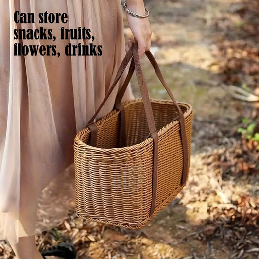 rattan woven picnic basket, outdoor camping and daily home use.