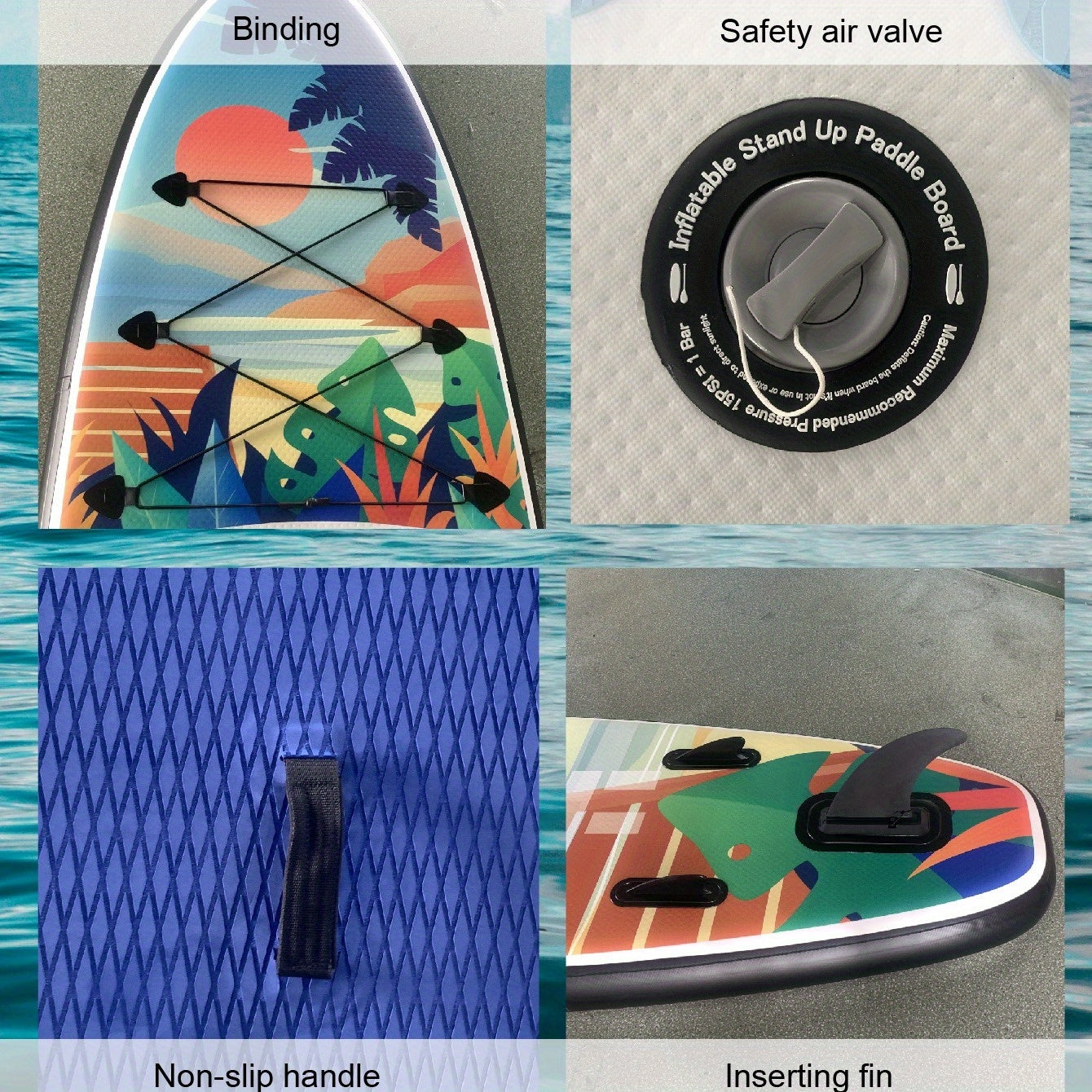 Inflatable Paddle Board, Pump, Backpack, Foot Rope, Detachable Fin, Paddle, and Repair Kit