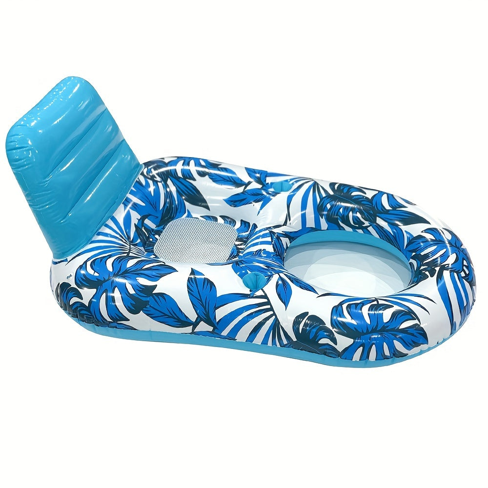 Inflatable Leaf Lounger - Blue & White PVC Floating Pool Hammock