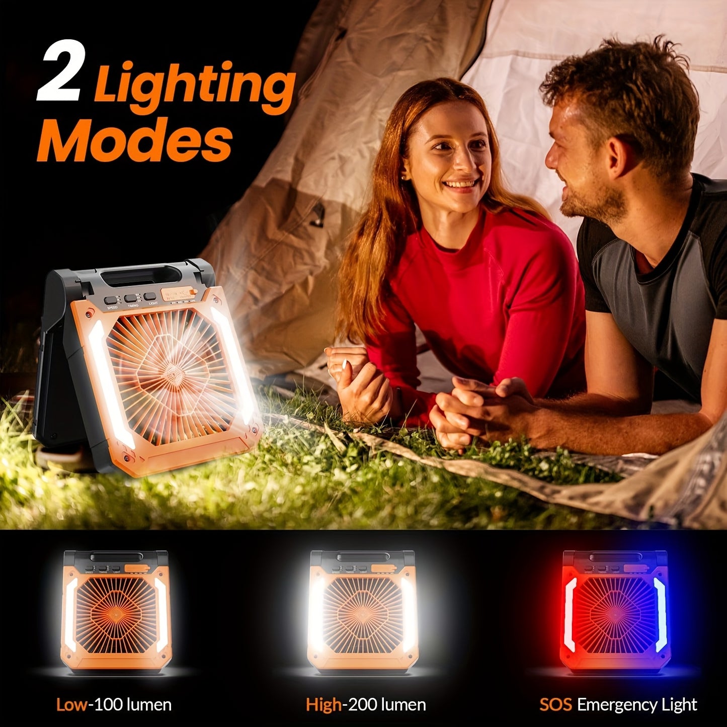 Solar-Powered Camping Fan, LED & USB Charger Port - Portable, Rechargeable