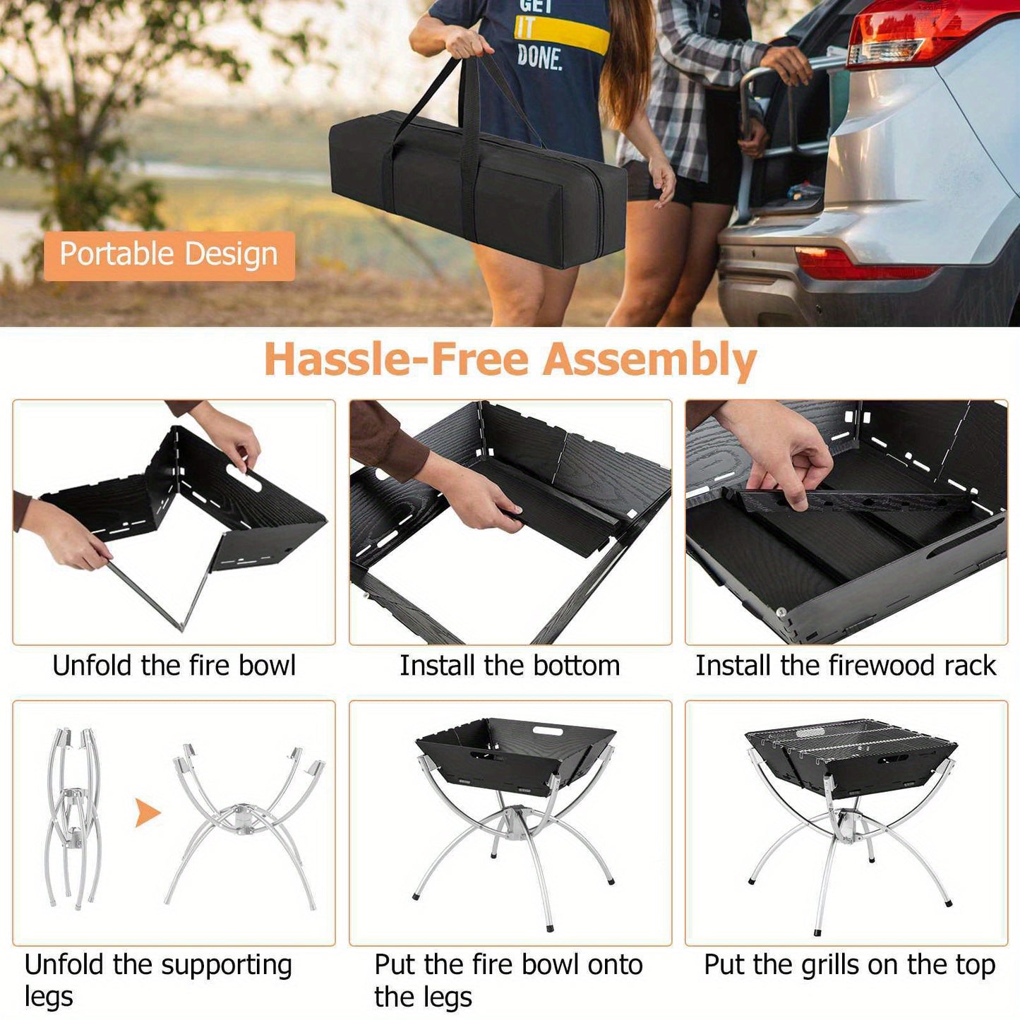 Charcoal Wood Burning Stove - Portable Campfire Grill W/Gloves Cooking