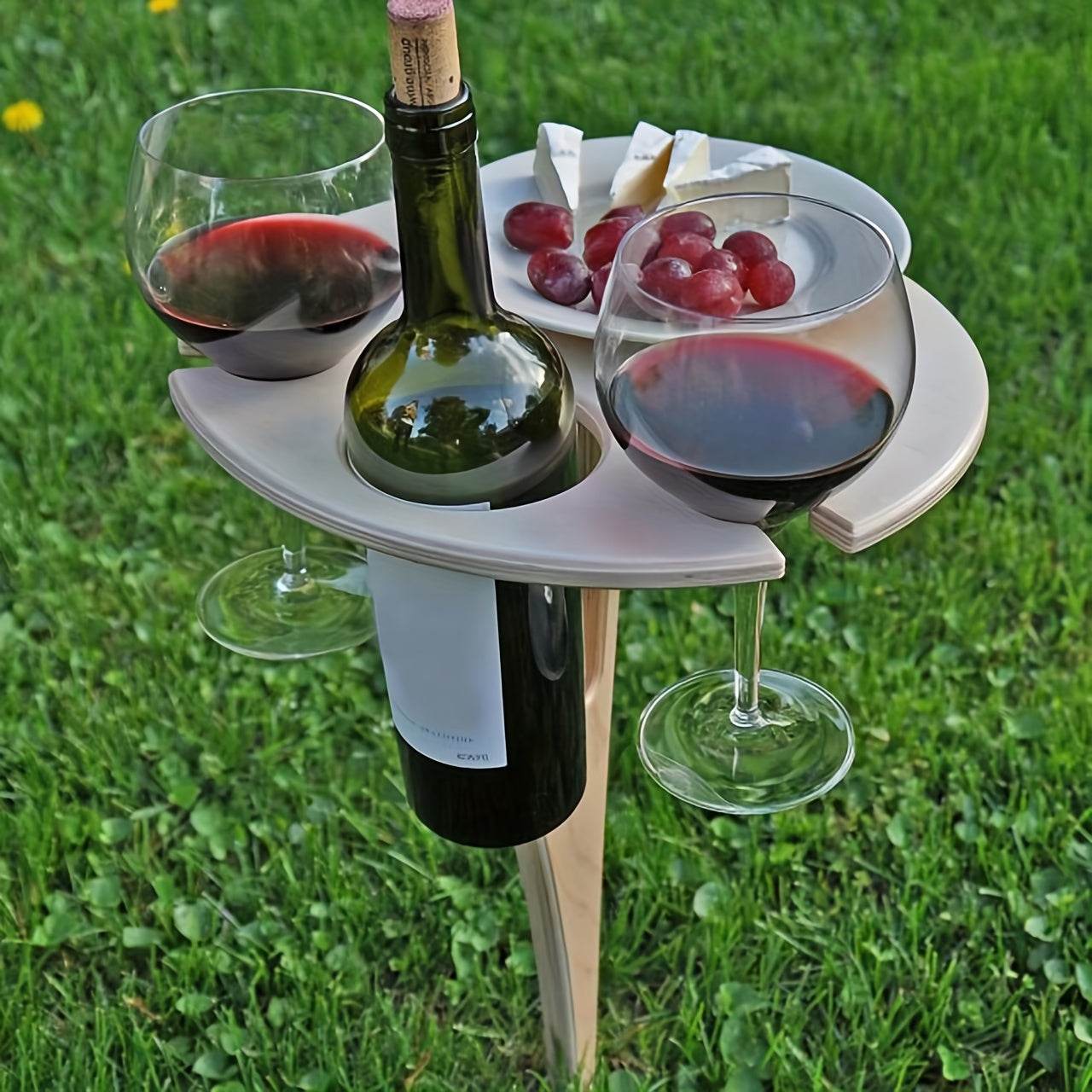 Portable Beach wine Table - Wooden Detachable base for portability