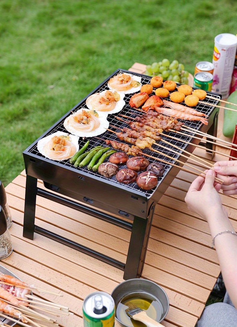 Portable Foldable BBQ Grill, Iron Construction, Uncharged, Compact & Convenient