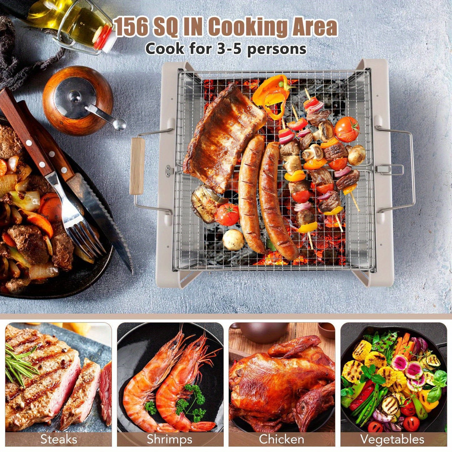 Portable Charcoal Grill - Folding BBQ
