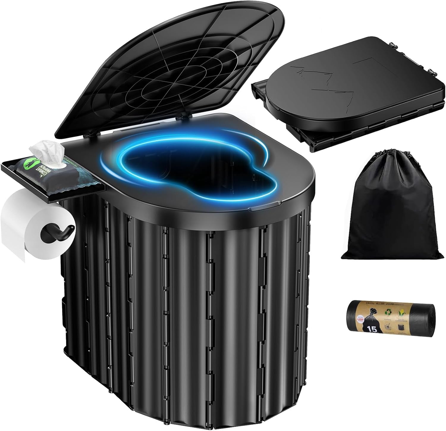 Portable Toilet, Upgraded 12-Inch Toilet Seat, Folding Toilet with Removable Paper Holder, Camping Toilet with a Load Capacity of 450 Lbs, Portable Potty for Indoor, Outdoor, and Emergency Use