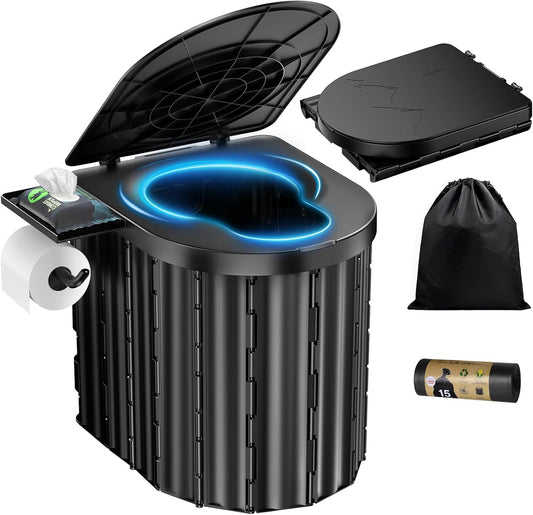 Portable Toilet, Upgraded 12-Inch Toilet Seat, Folding Toilet with Removable Paper Holder, Camping Toilet with a Load Capacity of 450 Lbs, Portable Potty for Indoor, Outdoor, and Emergency Use