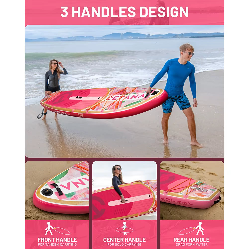 CETANA SUP Adult Waterproof Inflatable Paddle Board 11'6'X35'X6' Standing Style Aquatic with Fishing Accessories SUB PINK