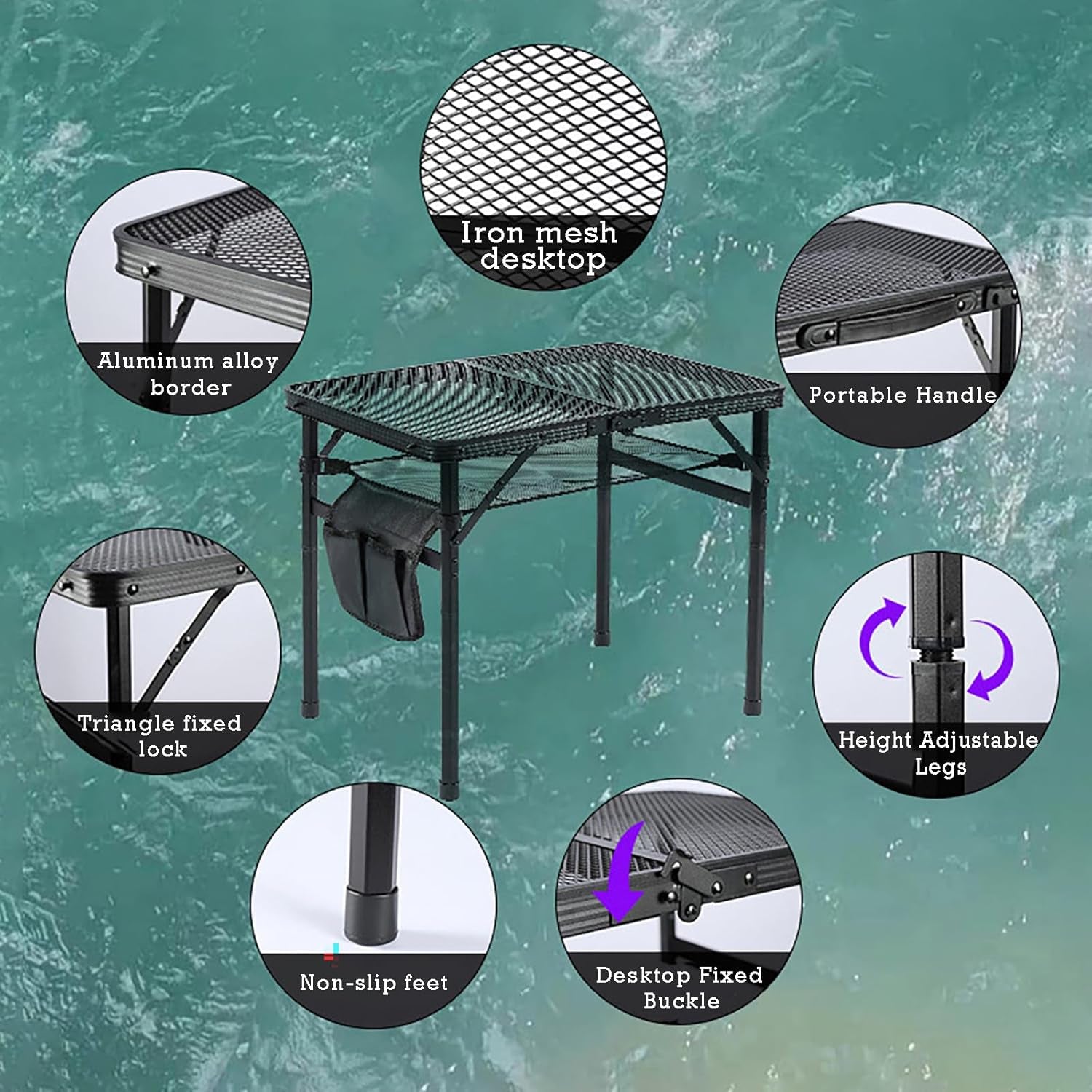 Portable Camping Table Picnic Folding Grill Table: Lightweight Portable Design - Height Adjustable, 60X40X27/56 CM for Outdoor Camping and BBQ (Black)