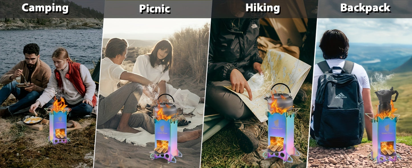 Outdoor Rocket Stove - Uncharged, Stainless Steel, Geertop, No Magnesium Rod/Flint