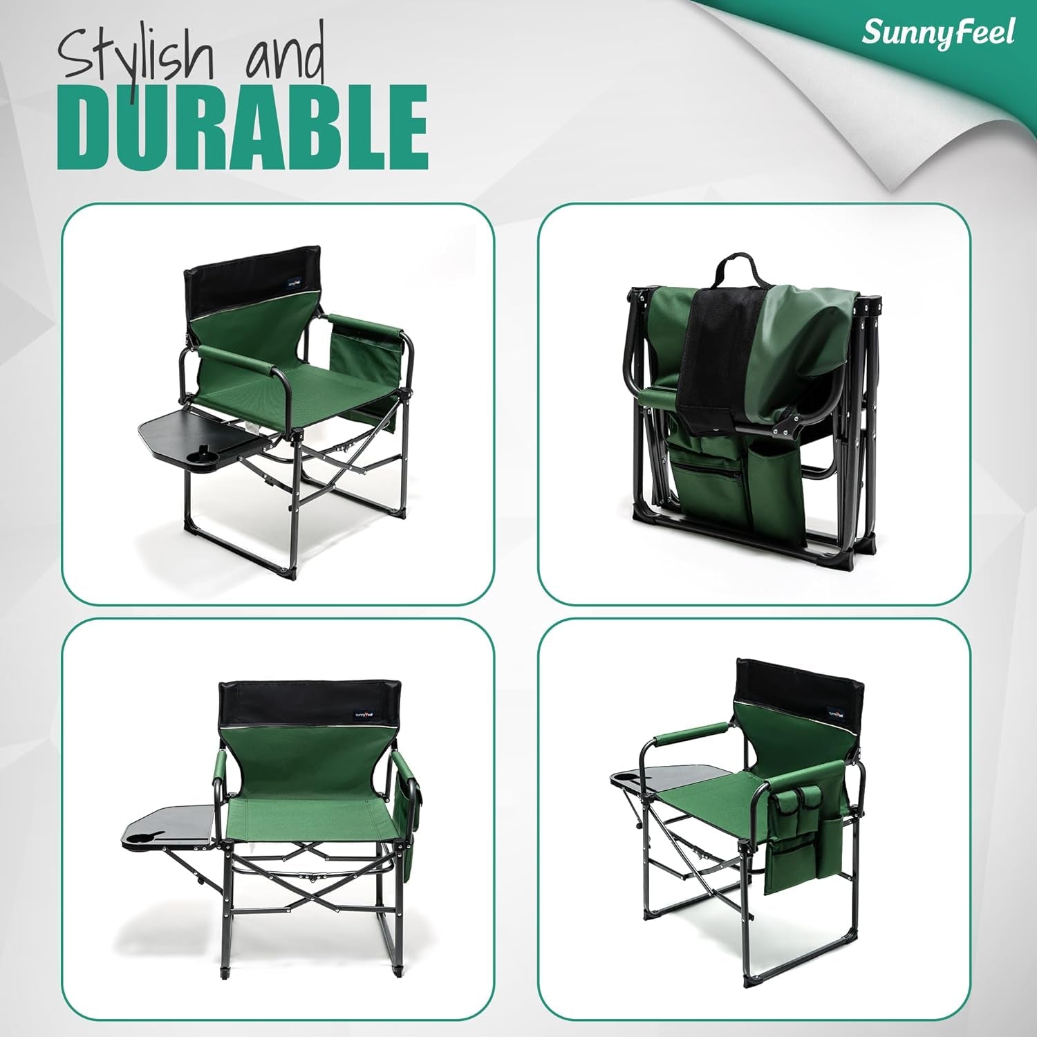 2 Pack  Camping Directors Chair, Heavy Duty,Oversized Portable Folding Chair with Side Table, Pocket for Beach, Fishing,Trip,Picnic,Lawn,Concert Outdoor Foldable Camp Chairs (Green)