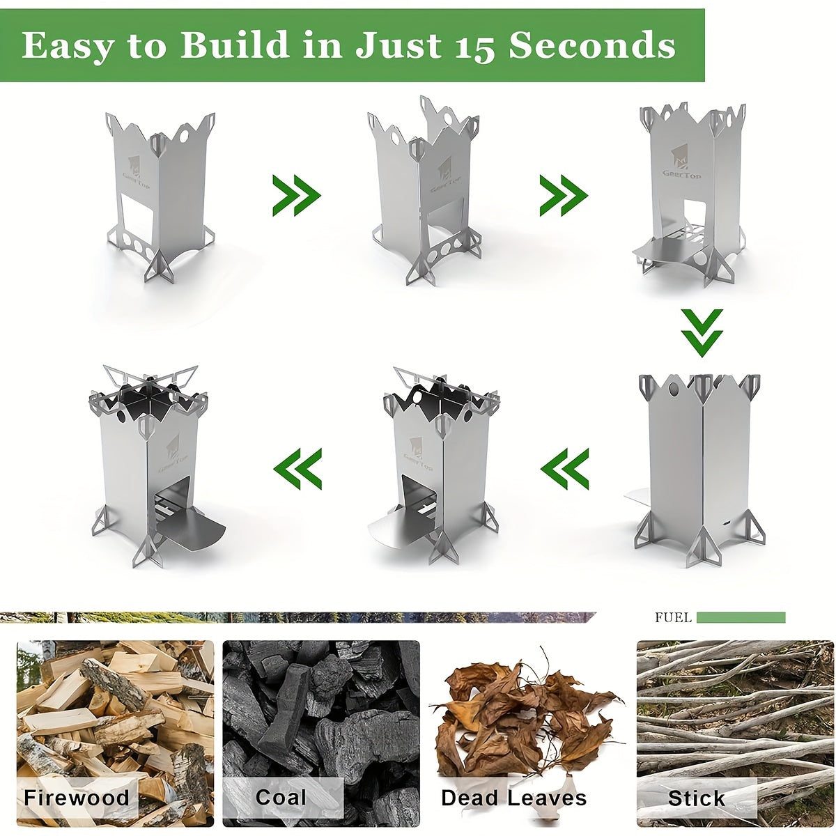 Outdoor Rocket Stove - Uncharged, Stainless Steel, Geertop, No Magnesium Rod/Flint