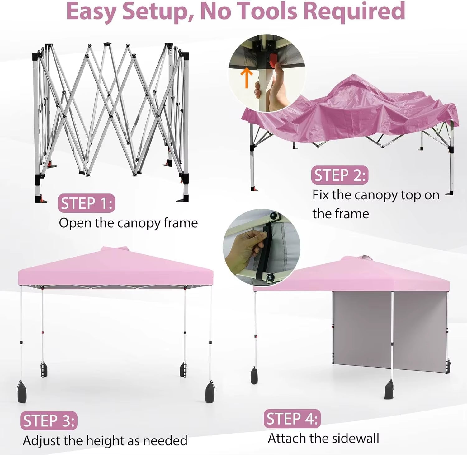 Pop up Canopy Tent W/ 1 Sidewall, Wheeled Bag, 8 Stakes, 4 Anchors, 4 Wind Ropes, 4 Sandbags, Vented Top, Portable Foldable Outd