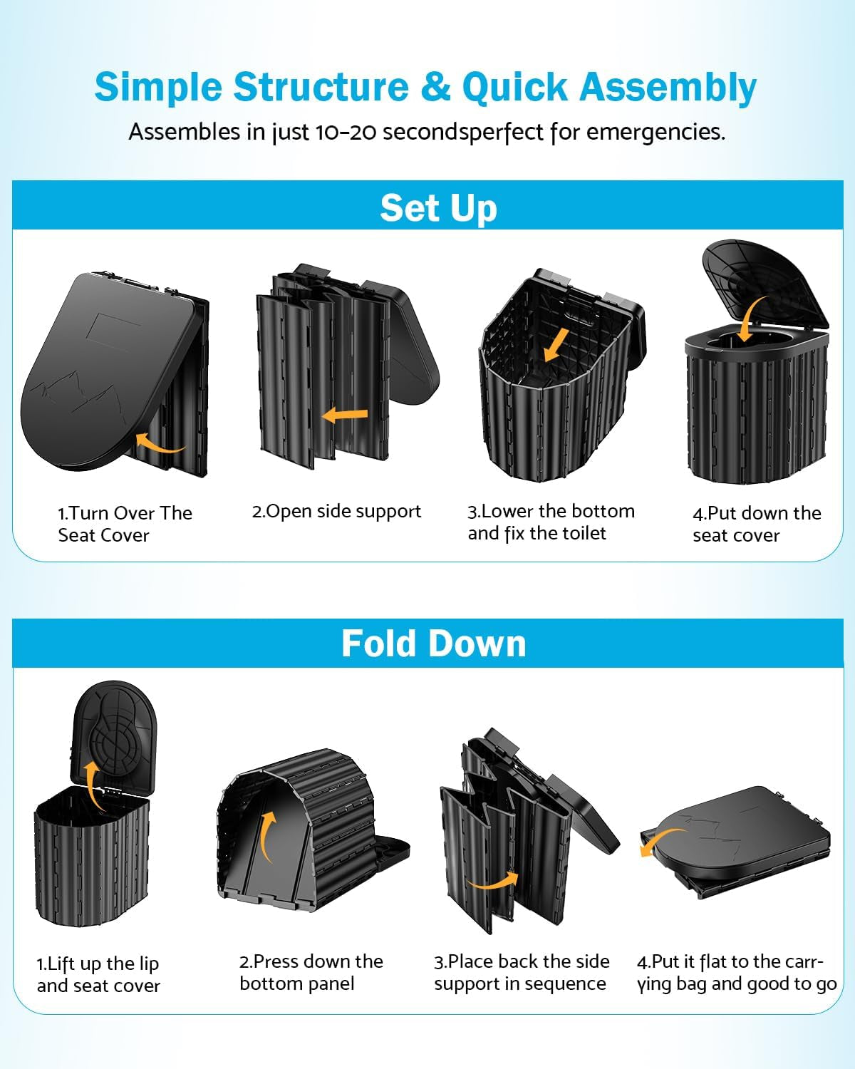 Portable Toilet, Upgraded 12-Inch Toilet Seat, Folding Toilet with Removable Paper Holder, Camping Toilet with a Load Capacity of 450 Lbs, Portable Potty for Indoor, Outdoor, and Emergency Use