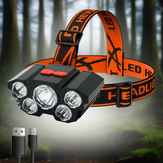 5 LED Flashlight Rechargeable with Built in Battery Strong Light Camping Adventure Fishing Head Light Headlamp