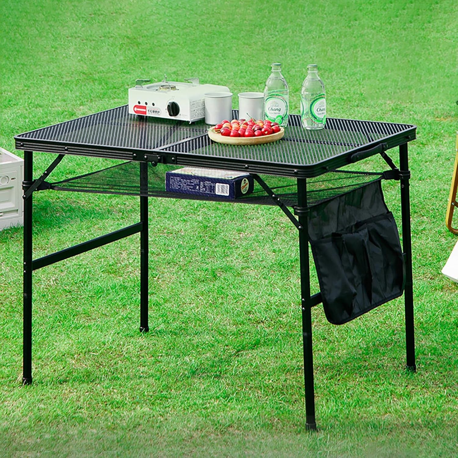 Portable Camping Table Picnic Folding Grill Table: Lightweight Portable Design - Height Adjustable, 60X40X27/56 CM for Outdoor Camping and BBQ (Black)