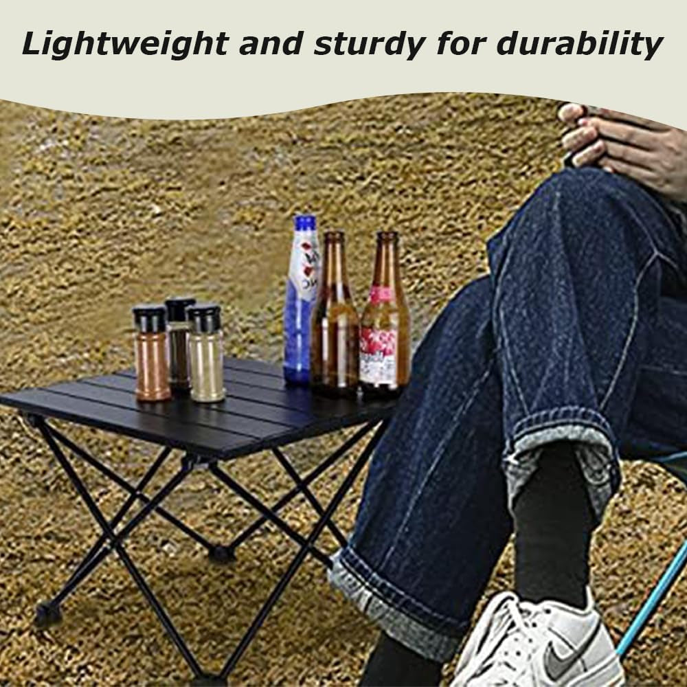 Lightweight Camping Table with Aluminum Table Top, Folding Side Table, Black Table Perfect for Outdoor Camping Cooking BBQ Hiking Fishing Picnic Beaching (1.4 KG, 40 * 35 * 29 CM)