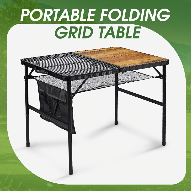 Portable Folding Picnic Table -  Durable Aluminum Frame with Wood Look Top