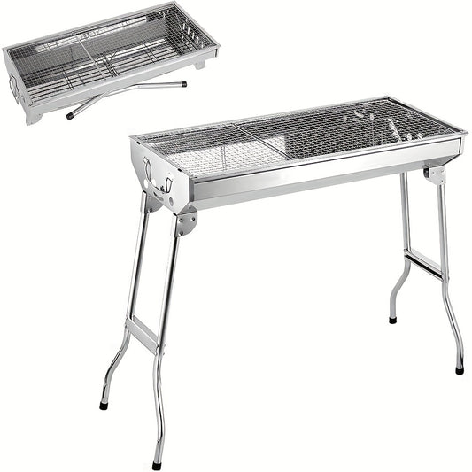 Portable Stainless Steel BBQ Charcoal Grill Set with Foldable Legs