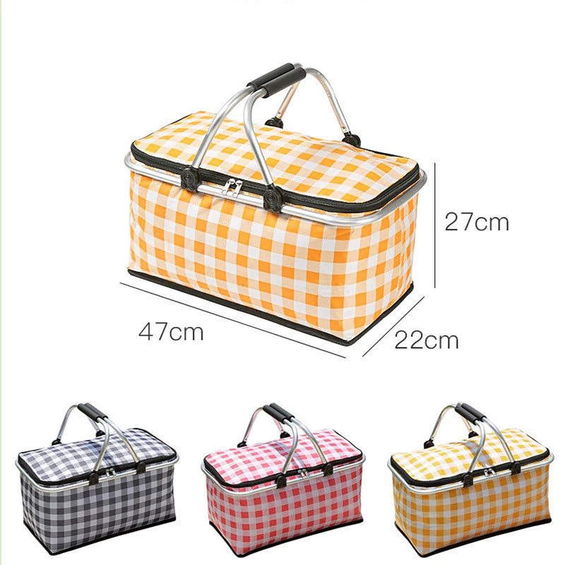 Large Capacity 30L Camping Picnic Basket Aluminum Foilfolding Insulated Portable Outdoor Food Storage Bag Cooler Foldable Bags
