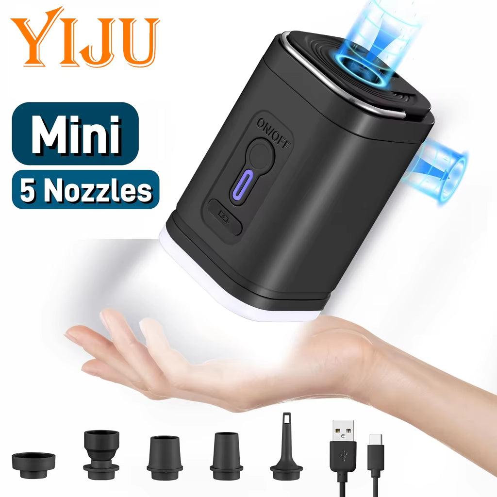 YIJU Mini Portable Air Pump with 1200Mah Battery USB Rechargeable to Inflate Deflate for Pool Float, Air Bed, Vacuum Storage Bag