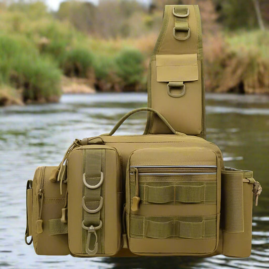 Fishing Tackle Backpack Lure Box Gear Storage Bag Fanny Pack for Men Fly Fishing Backpack with Rod Holder Sling Shoulder Bag