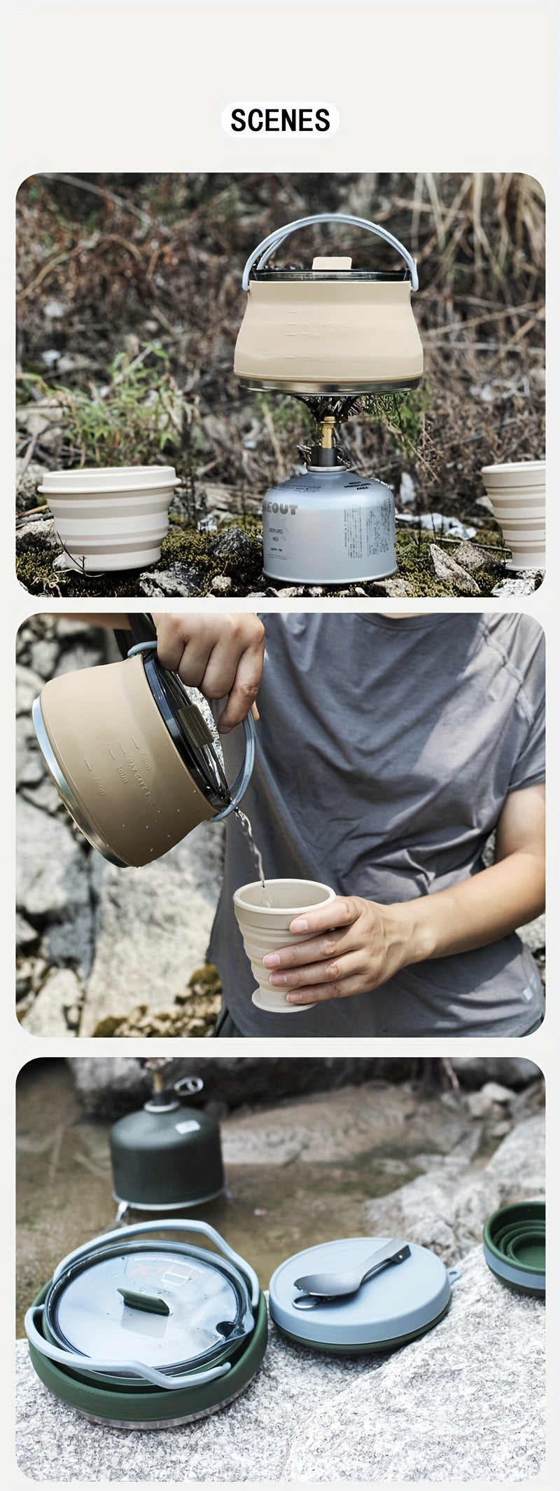 3pcs Modern Silicone Polymer Collapsible Water Kettle Set - foldable