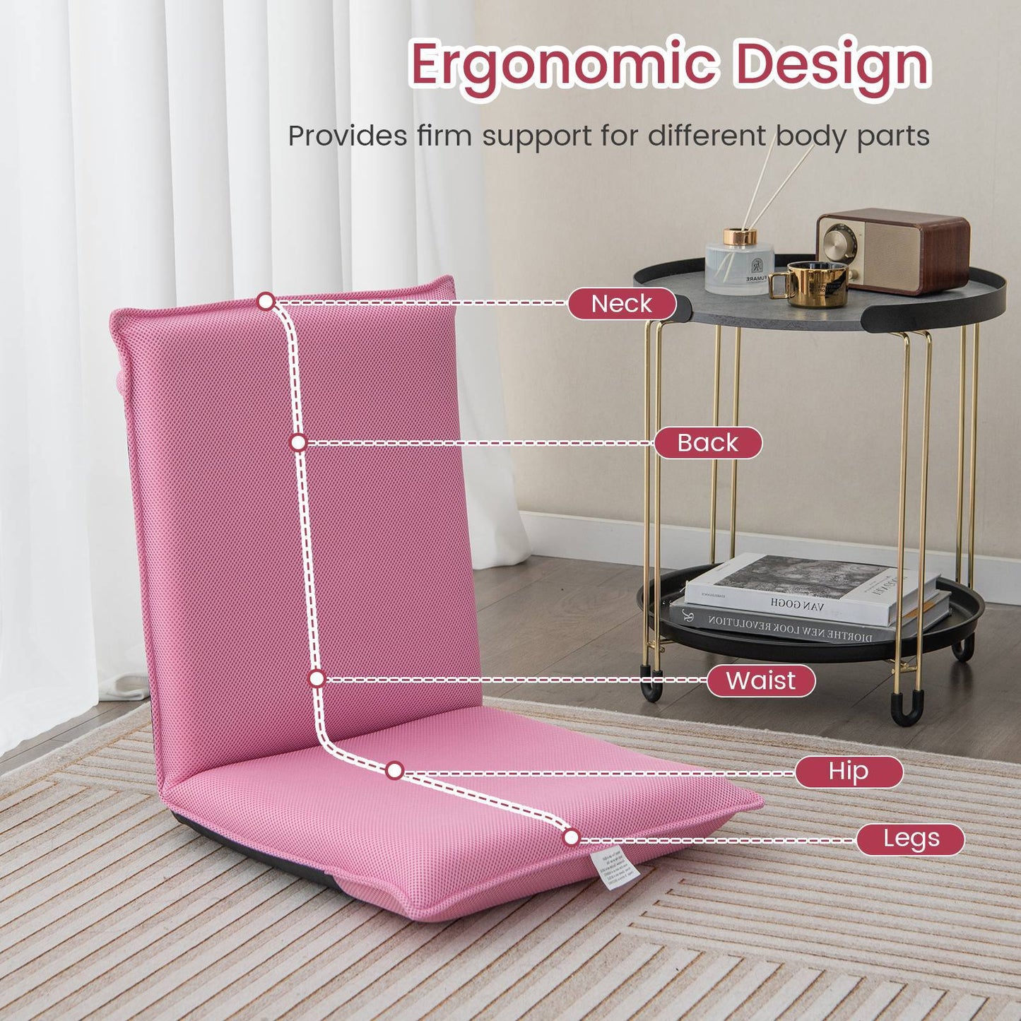 TANGKULA Lazy Sofa Bed Floor Chair Foldable Floor Chair w/Reclining Function Pink