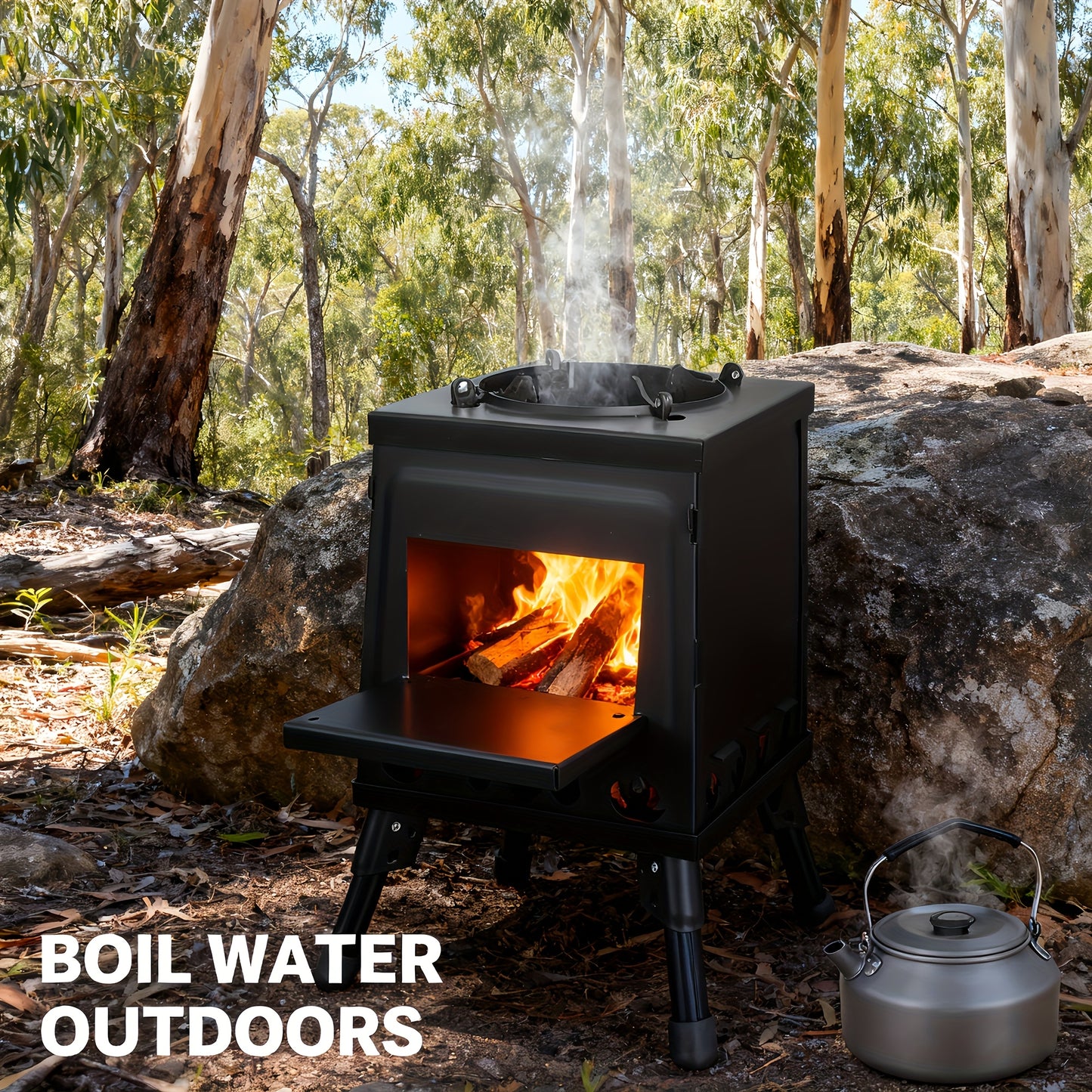 Portable Wood Camping Stove, Durable Folding Firewood Stove BBQ