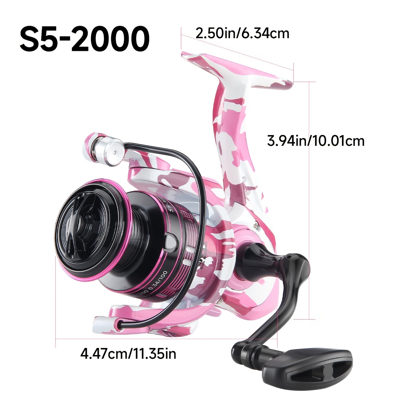 S5 Spinning Reel | Pink Aluminum Alloy, Ambidextrous - CAMO