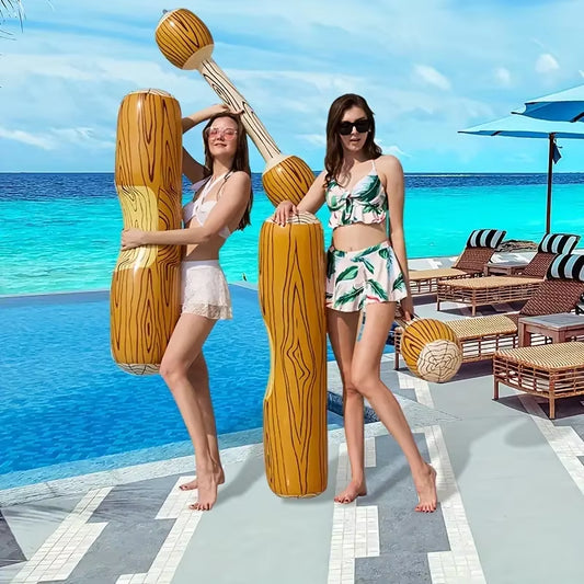 4-Piece Inflatable Floating Water Toy Set. New Inflatable Bumper Water Floating Toy. Inflatable Wood Grain Game Stick