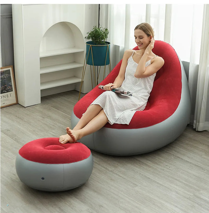 Inflatable Lazy Sofa Chair PVC Flocking Foldable Sofa with Slip-On Lunch Lounge Chair Set