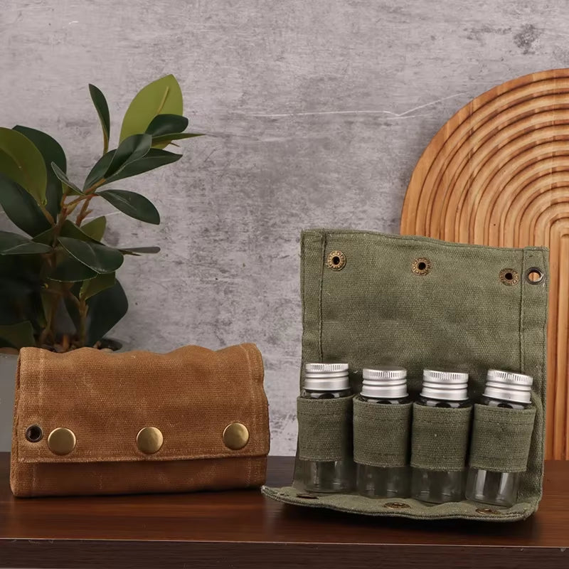 Outdoor Jar Storage Bags Canvas Seasoning Storage Bag Organizer Outdoor Camping Barbecue Picnic Seasoning Container Set