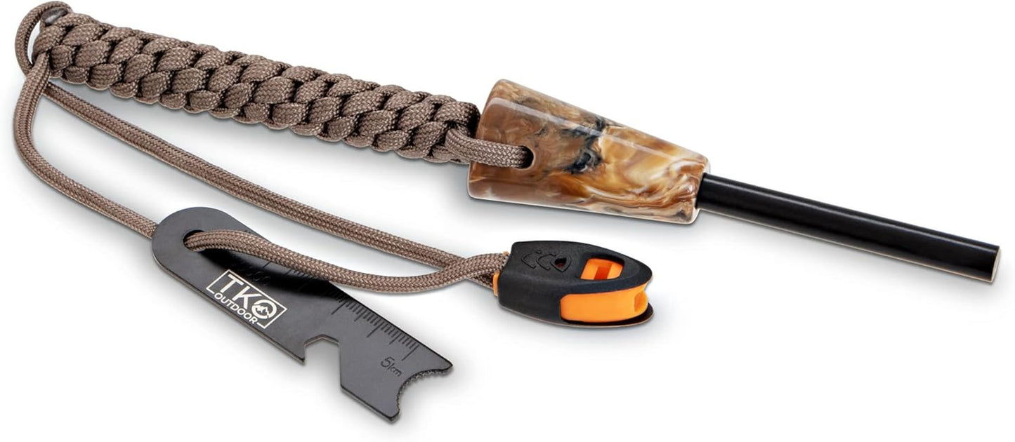 Fire Starter Kit - 8-In-1 Ferro Rod with Striker & Paracord | Extra Thick for 12,000+ Strikes | Waterproof Flint & Steel Survival Lighter for Camping Hiking Backpacking Campfire | Survival
