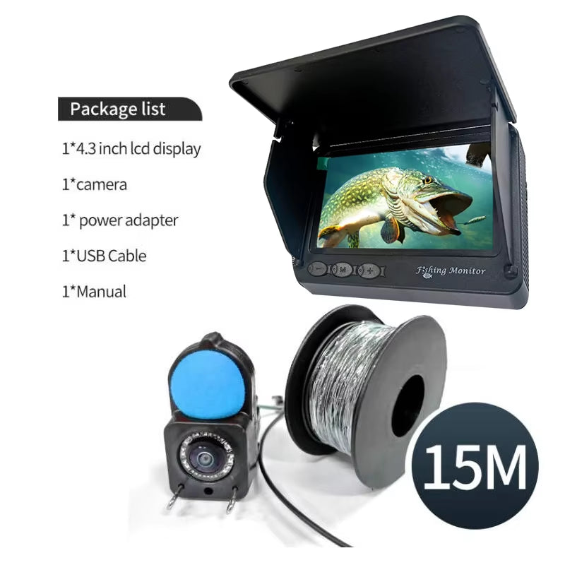 Portable Fish Depth Finder Water Handheld 1080P 4.3 Inch LCD Fish Finder Underwater 120° Fishing Camera with Night Vision